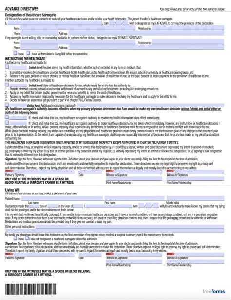 Free Florida Advance Directive Form Medical Poa And Living