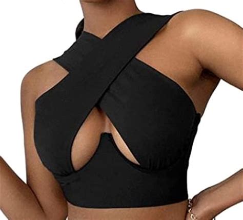 Women Criss Cross Halter Top Sleeveless Cutout Crop Tops Backless Bandage Streetwear Hollow Out