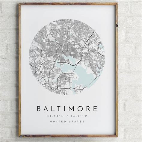 Baltimore Map Minimalist Map Baltimore Print Baltimore Etsy