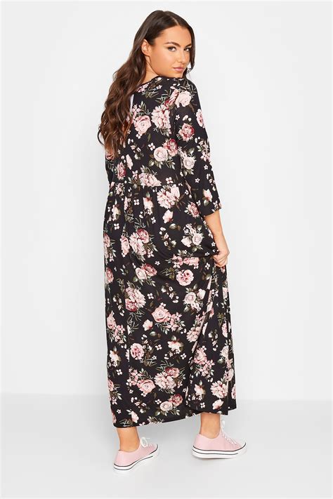 Plus Size Black Floral Print Midi Dress Yours Clothing