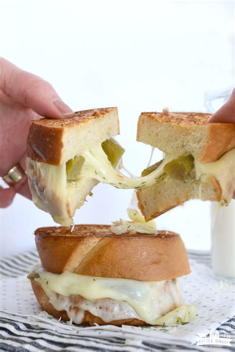 Combine cream cheese, sour cream, diced dill pickles, cheddar cheese, monterey jack cheese, dill pickle juice, green onions, paprika, and dried dill in a large bowl. Dill Pickle Grilled Cheese Sandwich - Little Dairy On the ...