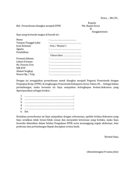 Contoh Surat Lamaran Kerja PPPK Untuk Formasi Guru Kontrak Di Pemda Dan Pemprov Matamu