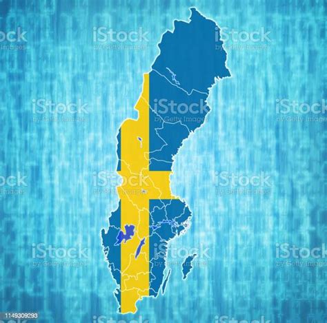 flag of sweden on map of swedish counties stock illustration download image now blue