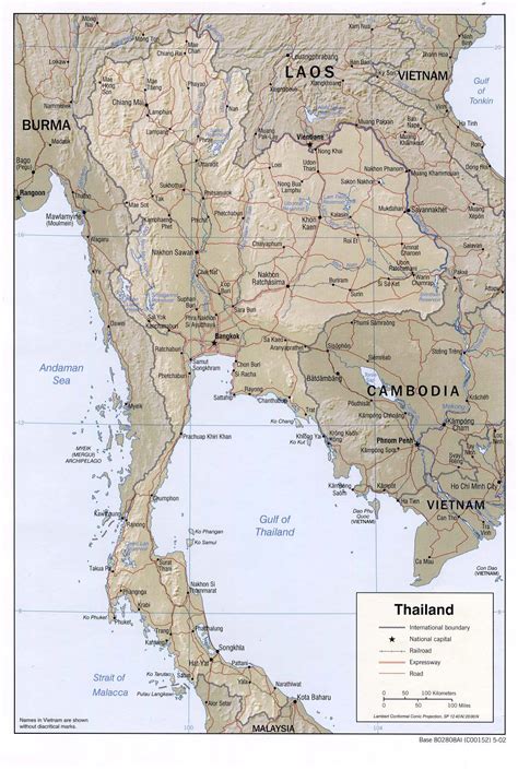 Detailed Relief And Road Map Of Thailand Thailand Detailed Relief And