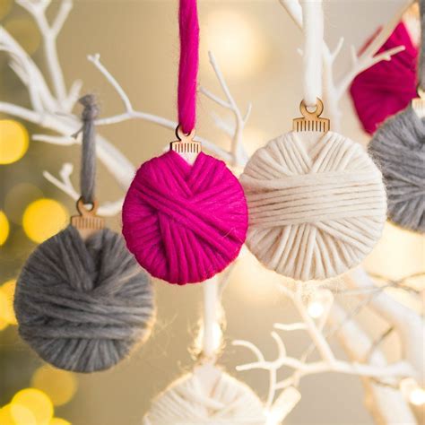 Christmas baubles handmade with wool and wood  great idea for leftover
