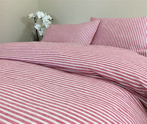 Red And White Striped Duvet Cover Natural Linen Custom Sizequeenkingcalifkingtwin