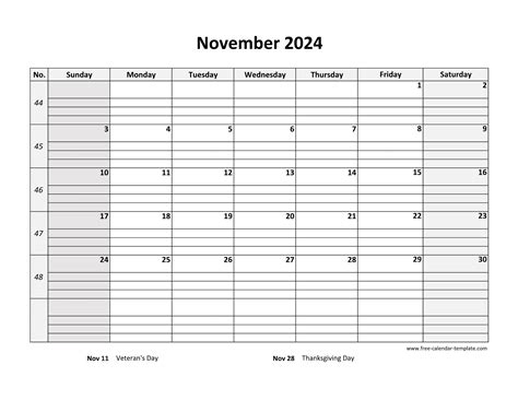 November 2024 Calendar Free Printable With Grid Lines Designed