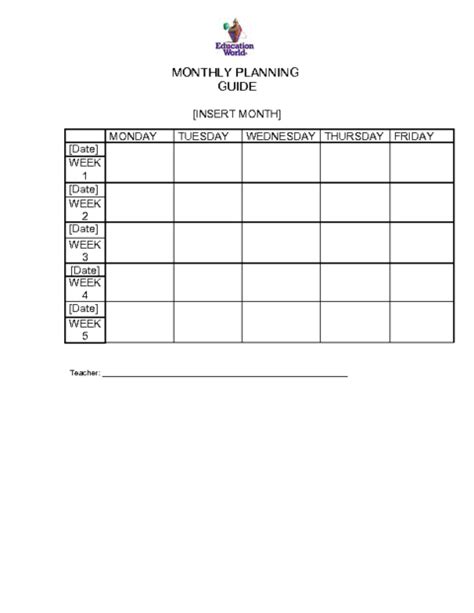 Monthly Lesson Plan Template Free Pdf Template
