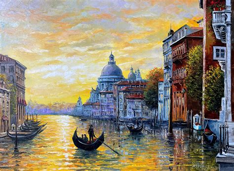 Venice Painting On Canvas Gold Sunset Oil Painting Italy Wall Etsy