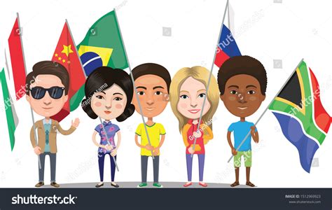 People Different Countries Holding Nationality Flags Vector De Stock