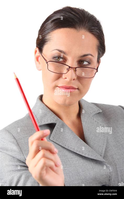 Business Woman Holding Pencil Stock Photo Alamy