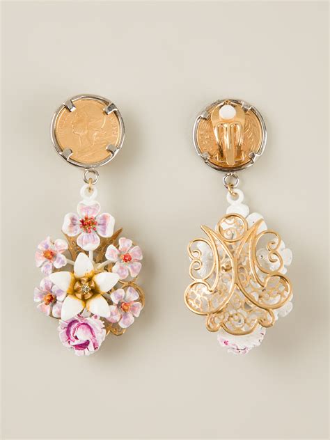 Lyst Dolce And Gabbana Floral Drop Earrings In Metallic