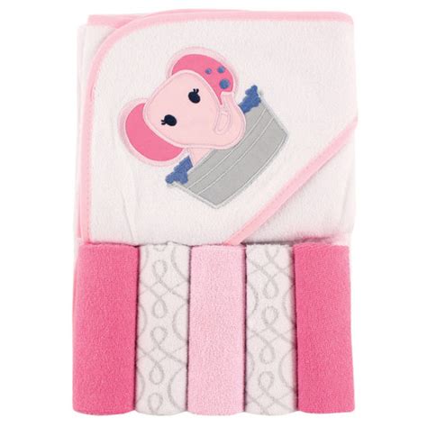 Luvable Friends Hooded Towel With Washcloths 6 Piece Set Boy Whale