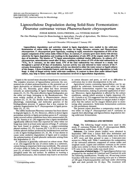 pdf lignocellulose degradation during solid state fermentation pleurotus ostreatus versus