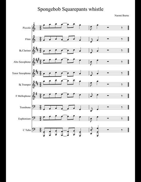 Spongebob Squarepants Whistle Sheet Music For Flute Clarinet Piccolo