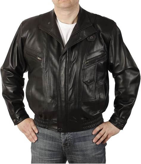 Mens Easy Fit Blouson Style Black Leather Jacket Uk Clothing