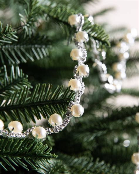 Pearl Bead Garland For Christmas Tree Set Of Two Crystal Gold And