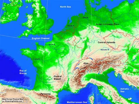 The West Europe Physical Map Is Provided The Physical Map Displays The