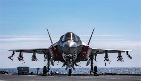 F 35 Stealth Jet Loaded With Weapons On Royal Navy Carrier