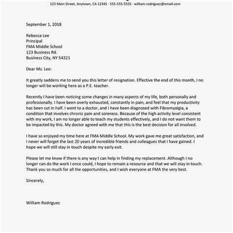 Resignation Letter Examples Due To Health Issues