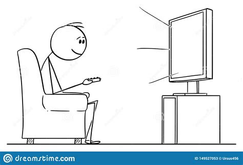 Vector Cartoon Of Man Sitting In Armchair And Watching Tv Or Television