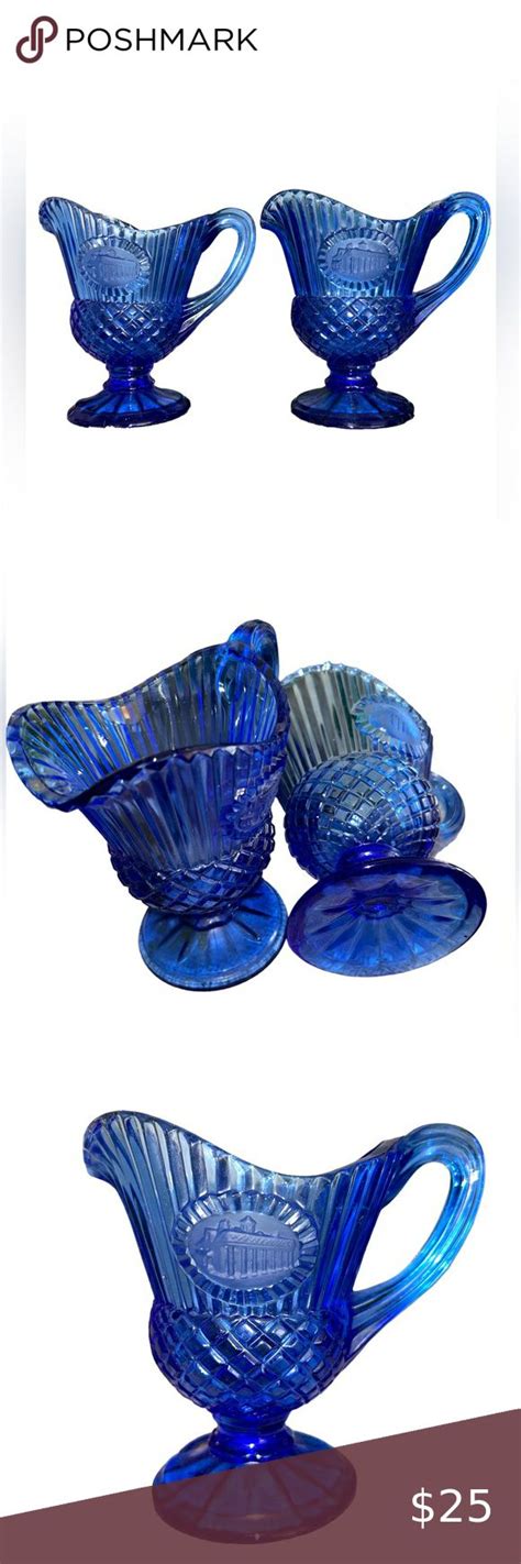 2 Vintage Avon Mt Vernon Cobalt Blue Glass Pitcher Creamer Blue Glass Pitcher Vintage Avon