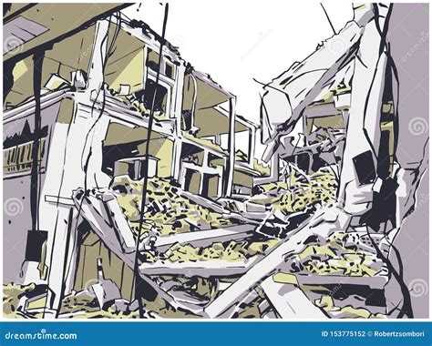 Illustration Of Collapsed Building Due To Earthquake Natural Disaster