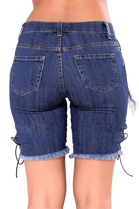 Hualong Women Sexy Dark Blue Ripped Jean Shorts Online Store For