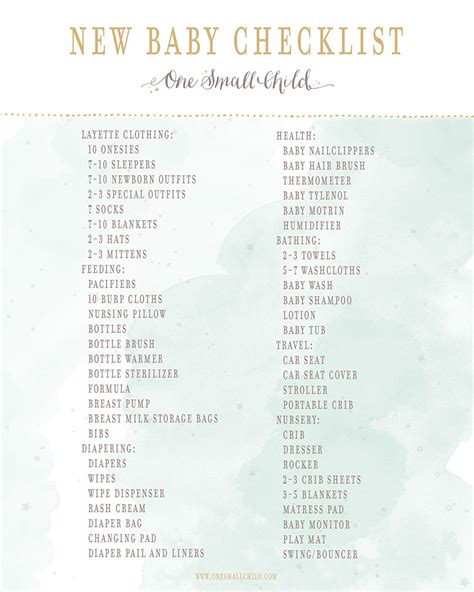 Free Printable New Baby Checklist From One Small Child