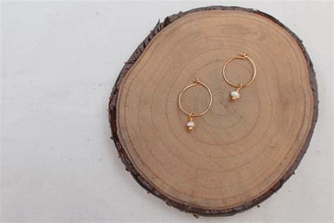 Dainty Gold Mini Hoops With Classic Freshwater Pearls Wedding Jewelry