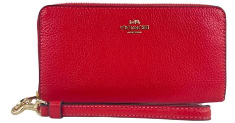 Coach C4451 Long Miami Red Pebbled Leather Zip Around Wristlet Clutch