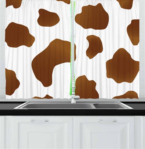 Cow Print Curtains 2 Panels Set Brown Spots On A White Cow Skin