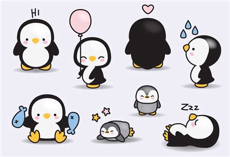 Premium Vector Clipart Kawaii Penguins Cute Penguins Clipart Set
