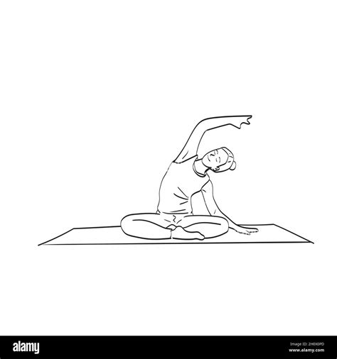 Woman Doing Yoga On Mat Illustration Vector Isolated On White Background Line Art Stock Vector