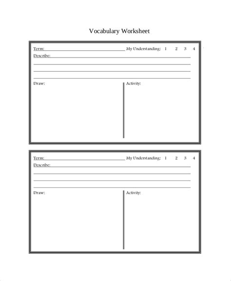 8 Blank Vocabulary Worksheet Templates Word Pdf Free Premium Blank
