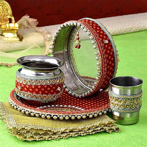 Buysend Traditional Karwa Chauth Pooja Thali Set Online Ferns N Petals