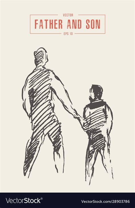 Download Father and son walking together draw sketch Vector Image