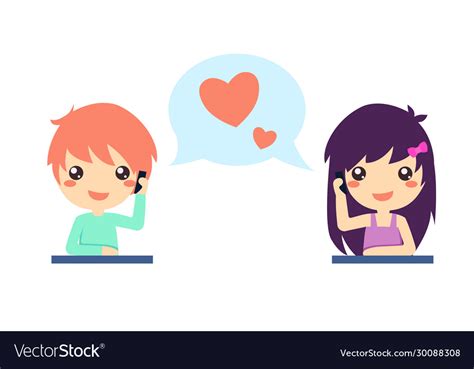 Cute Cartoon Couple Call On Phone Girl Boy Vector Image