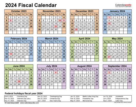 Fiscal Year 2024 Federal Calendar Dana Milena