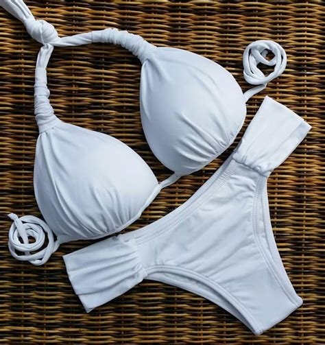 White Brazilian Bikini Set High Neck Bikinis Reversible Swimwear My