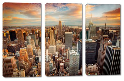 New York City Skyline Canvas Print 3 Panel Split Triptych Wall Art