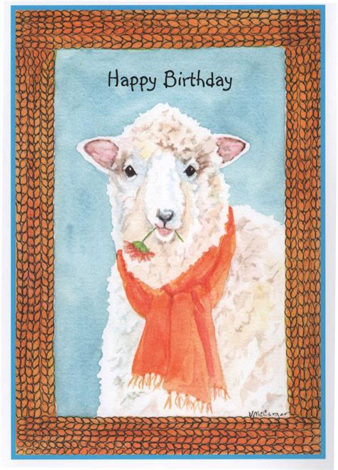 Sheep In Orange Scarf Birthday Card Inside Happy Birthday Etsy