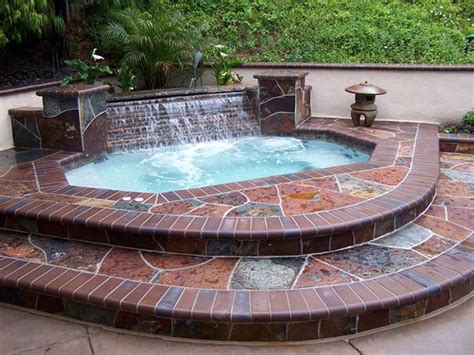 Equipped with a stainless steel rim, led raised slotted waterfall with an elongated stream. hot tub stairs | Inground hot tub, Small hot tub, Jacuzzi ...