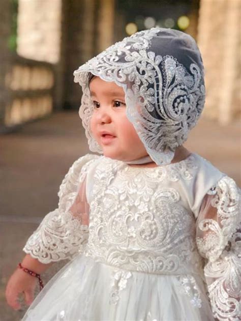 Made from the same material to match the gown.a month after she turned 15,we had her baptism and christening done at sunday mass.she wore lace anklets and white shoes with the gown and bonnet. CHRISTENING GOWN for GIRLS Christening gown for baby girl ...