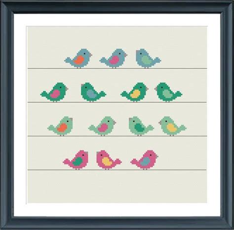 Just like its name implies, it is full of punch needle embroidery and primitive cross stitch. Counted cross stitch pattern birds birds in a row DIY ...