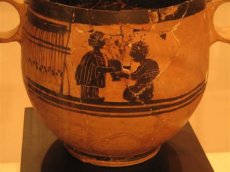 Odysseus and Circe. Comic satire. Attic black figure Skyphos in the