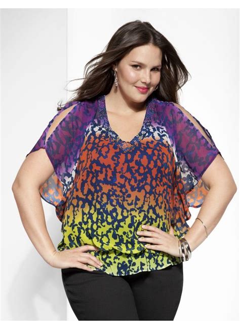 Lane Bryant Plus Size Embellished Ombre Drama Top Womens Size 14