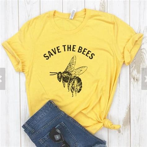 Save The Bees Vintage Yellow Cotton Tee Shirt Graphic Tees Women T