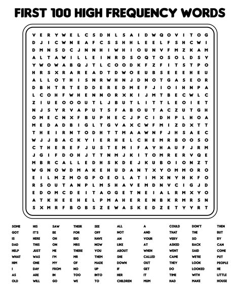 100 word printable word search