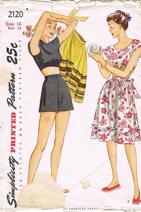 1940s Playsuit Simplicity 2120 Vintage Sewing Pattern Bare Etsy
